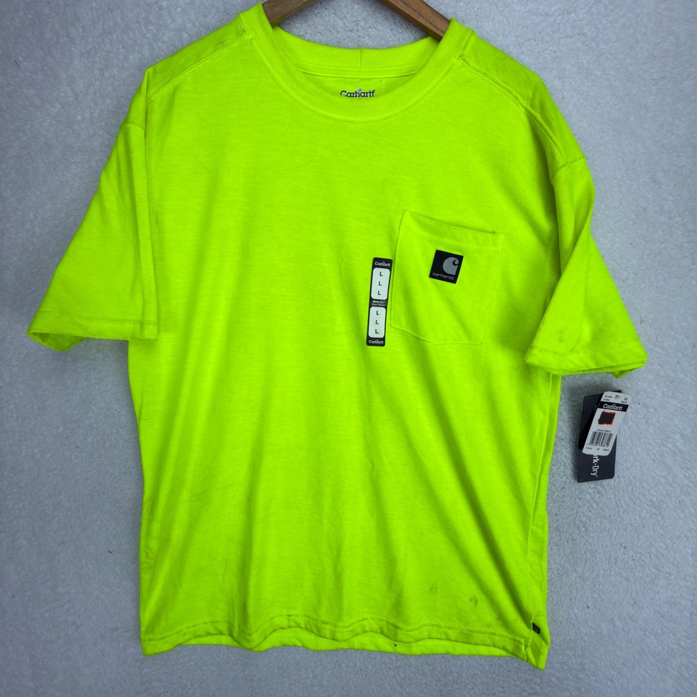 Carhartt Mens Work-Dry Short Sleeve Pocket T-Shirt Neon Yellow Green Large L NWT - Picture 2 of 16